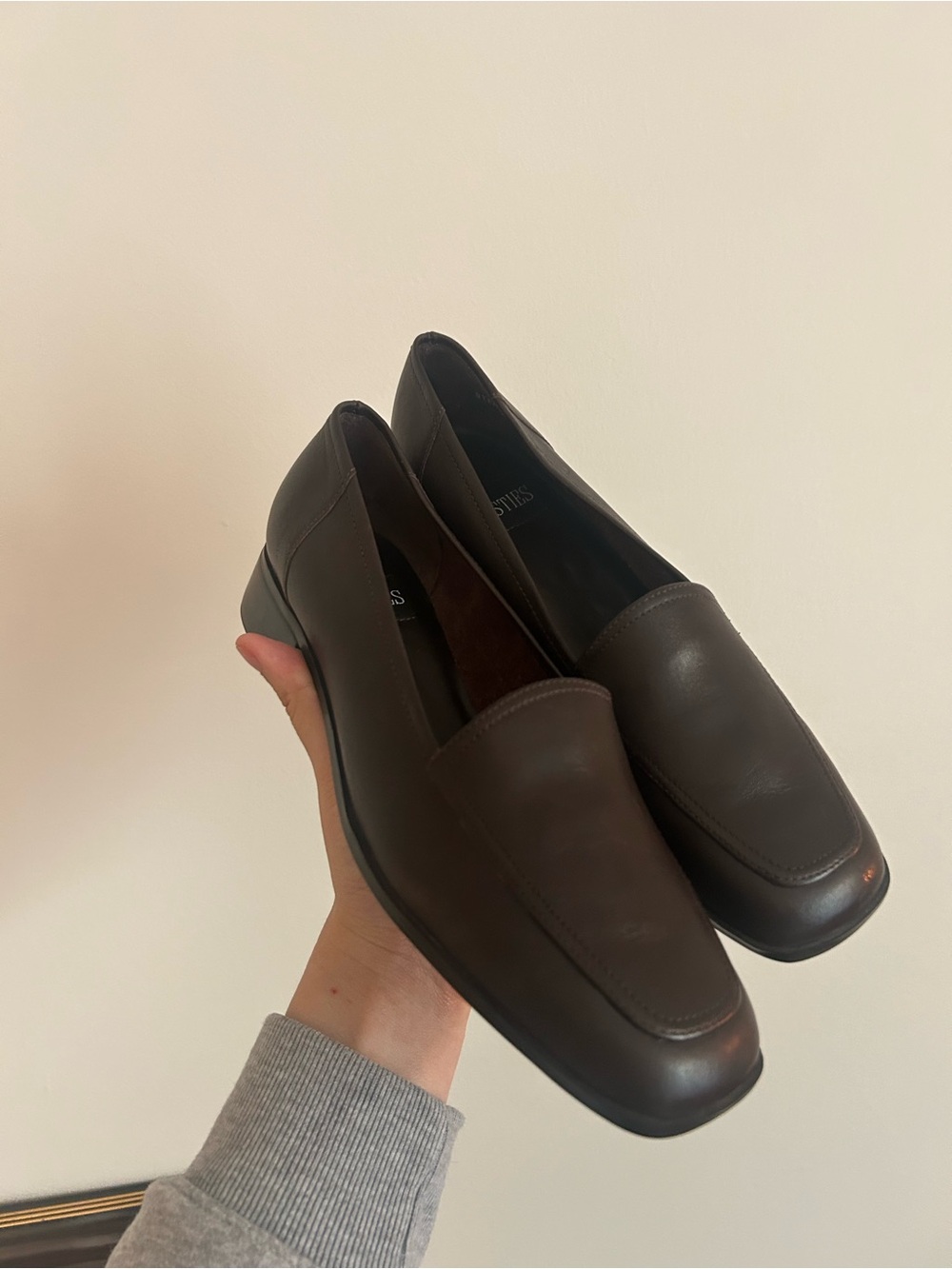 Women's Square-Toe Leather Loafers in Dark Brown